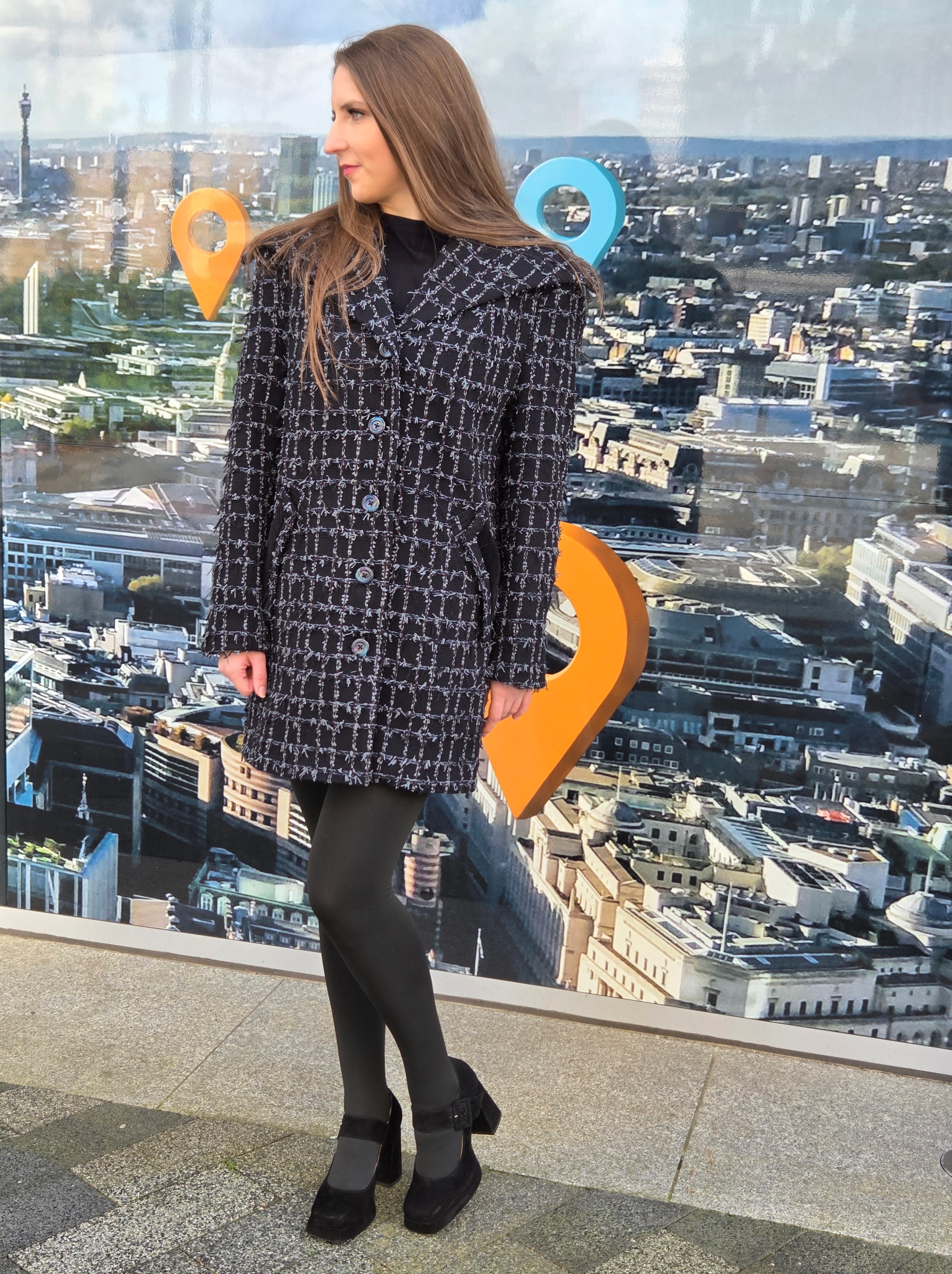 Black Linton Tweed Trench Coat