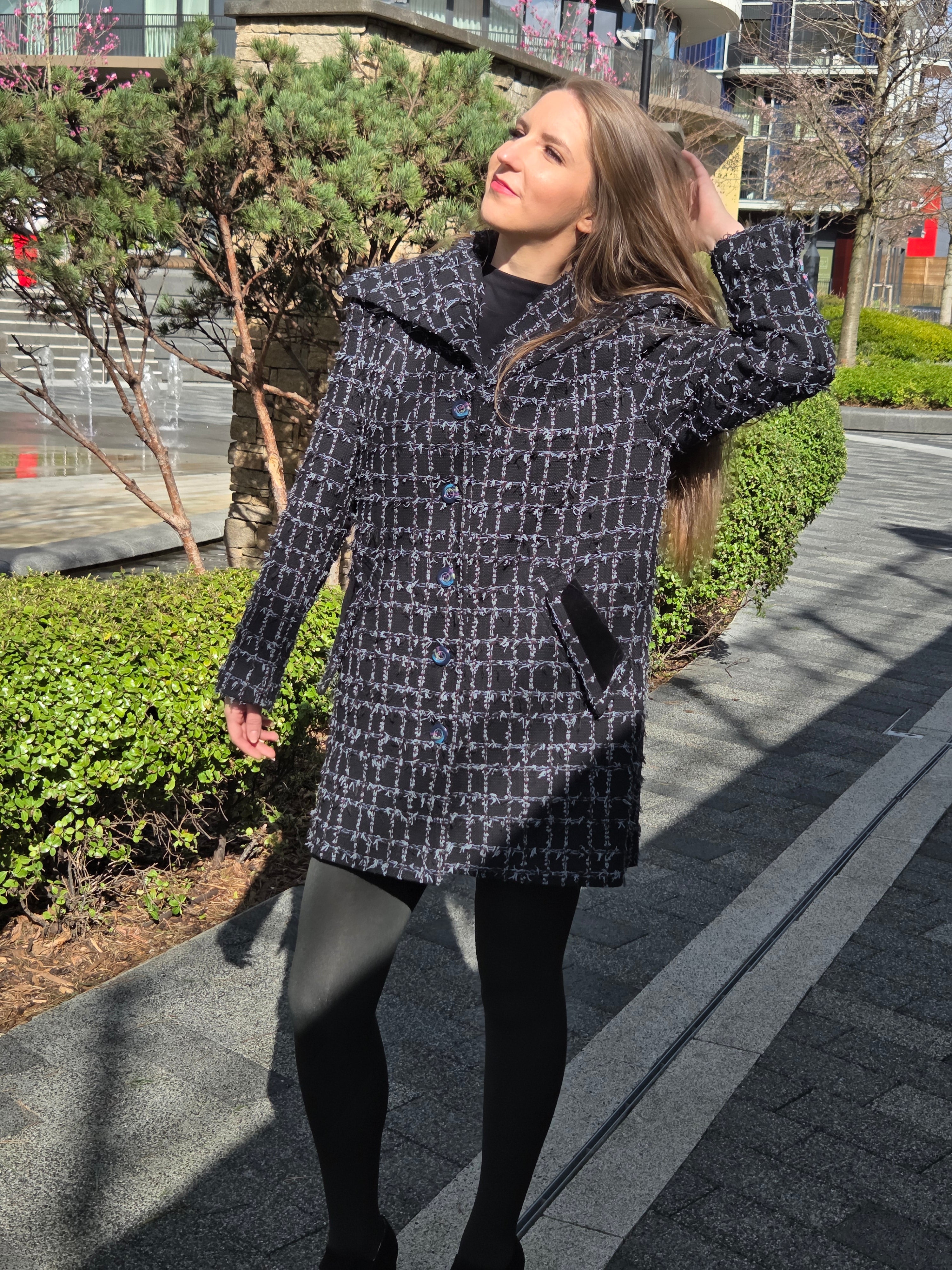 Black Linton Tweed Trench Coat