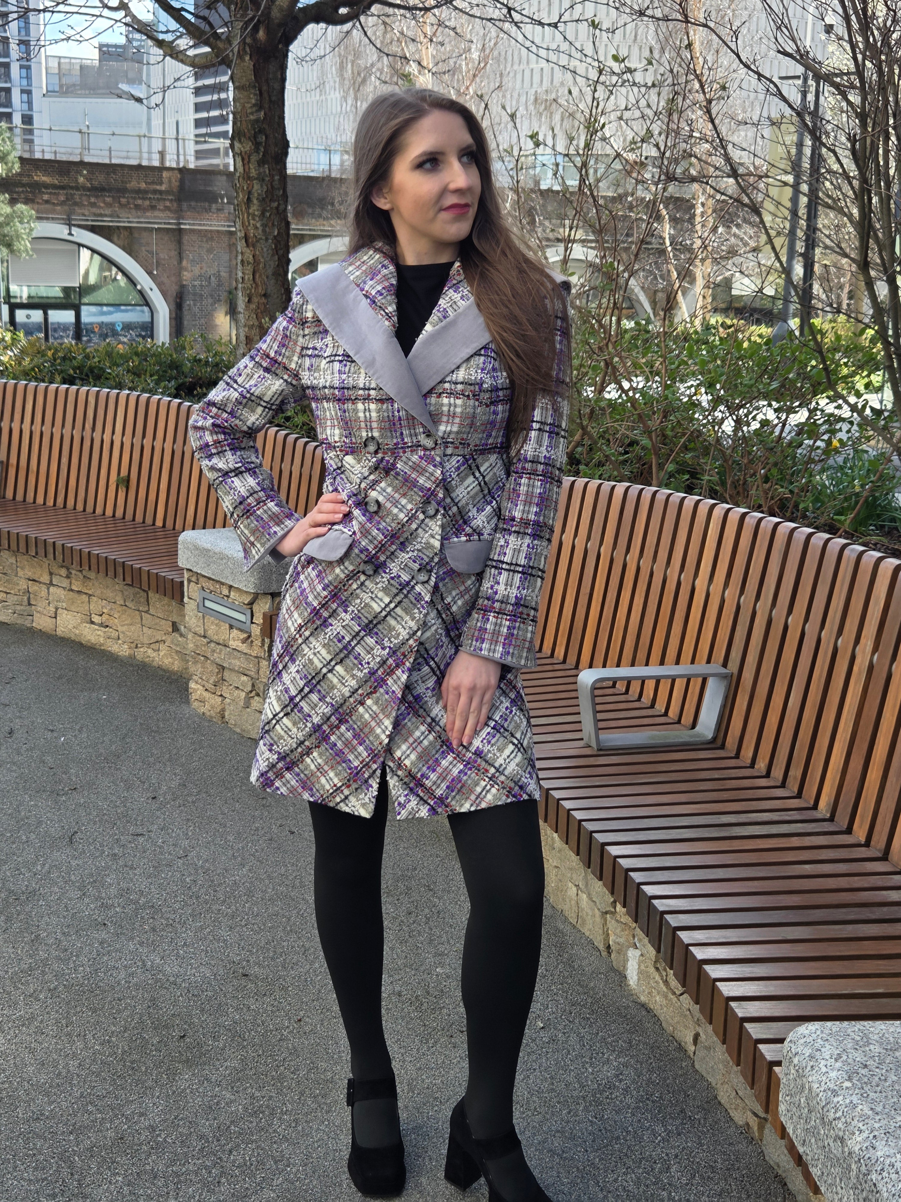 Purple Linton Summer Tweed Trench Coat